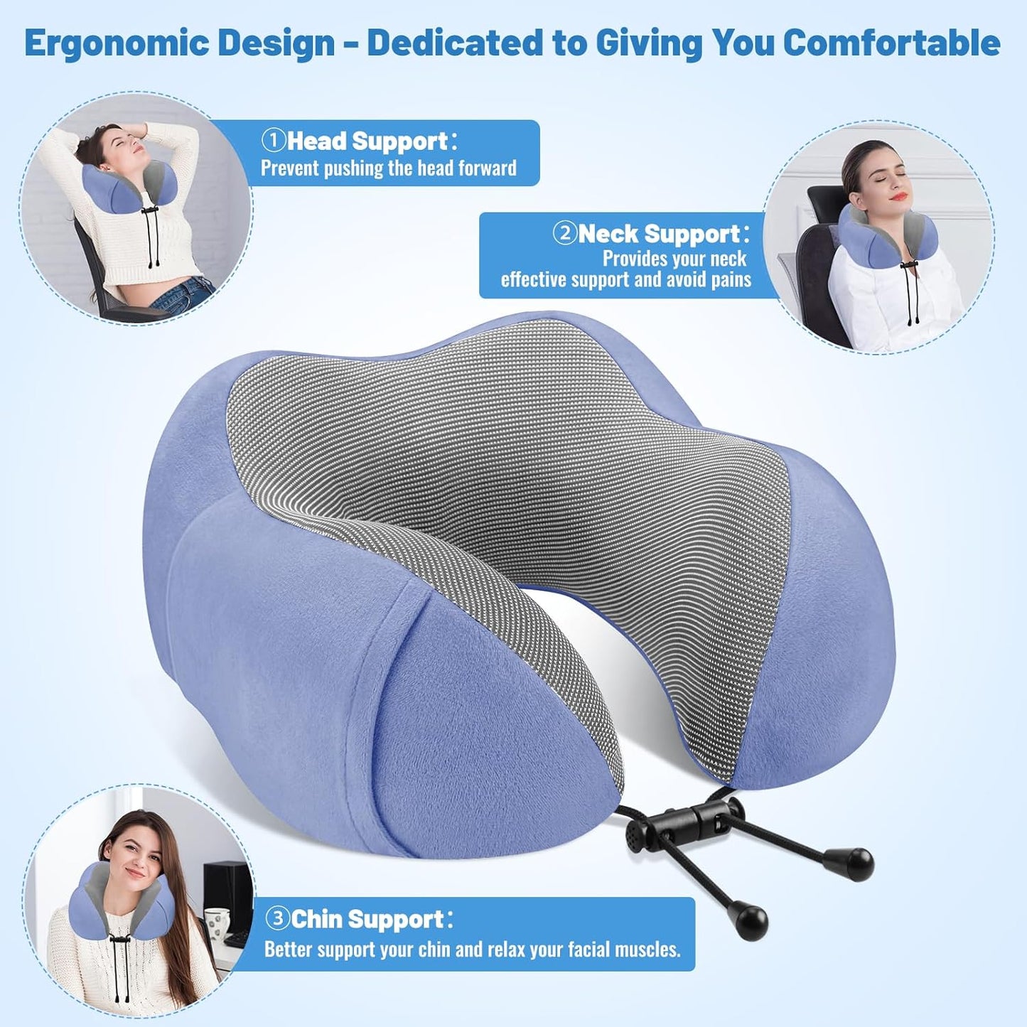 CloudBliss Travel Pillows for Airplane, 2 Pack Memory Foam Neck Pillow for Travel, Airplane Pillow for Long Flight, Car & Office Use, Plane Accessories with Eye Mask, Earplugs, Carry Bag, Black & Blue