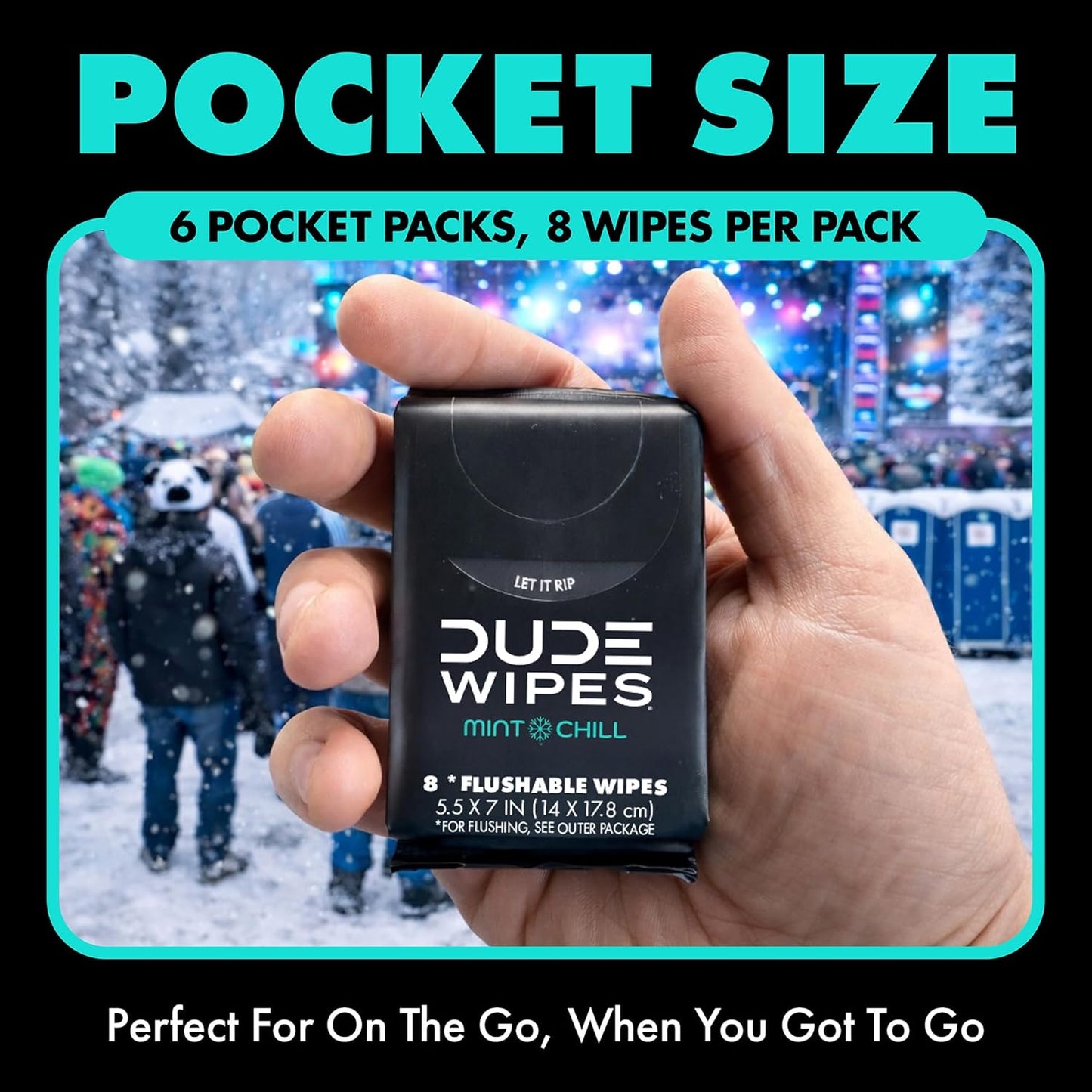 DUDE Wipes Mint Chill Pocket Packs - Travel Wipes - 6 Packs of 8 (48 Count) - On-The-Go Adult Flushable Wipes - Infused with Tea Tree Oil, Vitamin E, and Aloe - Septic and Sewer Safe
