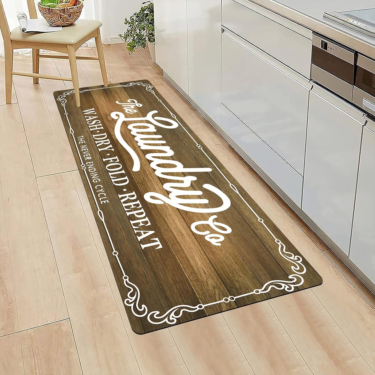 Pauwer Laundry Room Rug Runner 20"x48" Waterproof Rubber Laundry Mat Non Slip Kitchen Mats for Floor Washable Floor Mat Runner Rug for Farmhouse Mudroom Washroom Bathroom Decor