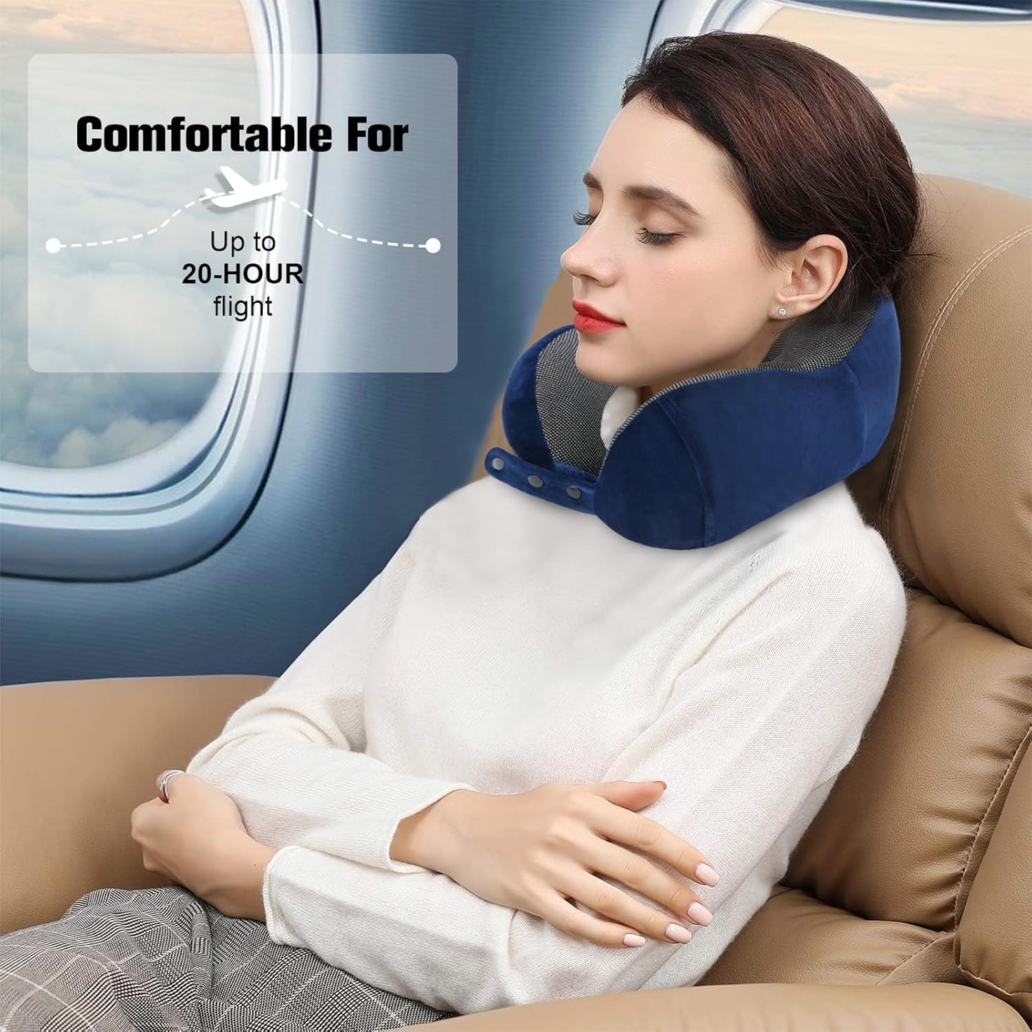 Cirorld Neck Pillow for Traveling, Travel Pillows for Airplanes,100% Pure Memory Foam Travel Neck Pillow, Adjustable Flight Pillow, Portable Plane Accessories with Eye Mask, Earplugs, Carry Bag