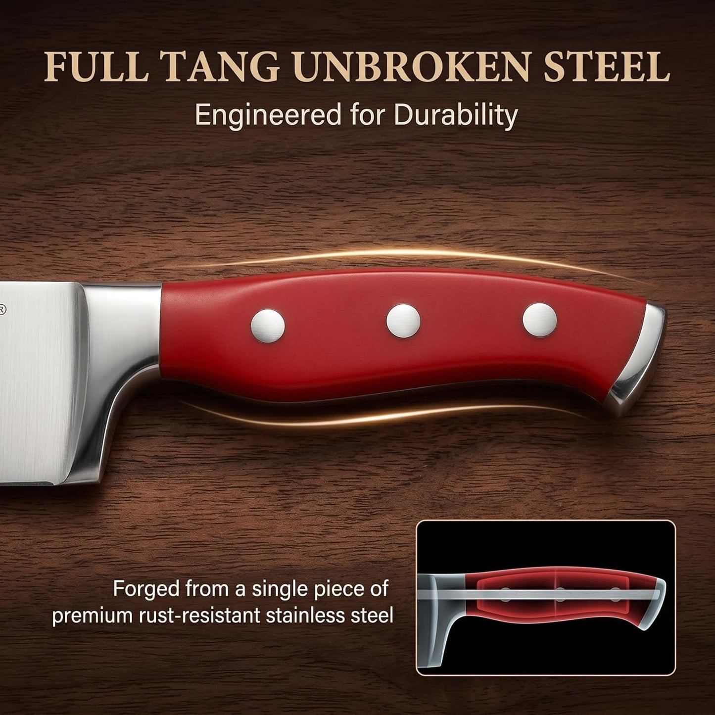 McCook® Stainless Steel Kitchen Knife Sets with Wooden Block, Kitchen Scissors and Built-in Sharpener, Red