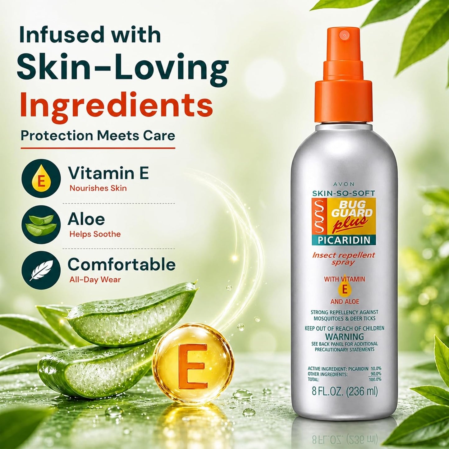 AVON Skin So Soft Bug Guard Plus Picaridin Insect Repellent Spray — Long-Lasting, DEET-Free Family Size Pump Spray with Vitamin E & Aloe — Non-Greasy, Travel-Ready Bug Repellent for Families, 8 fl oz
