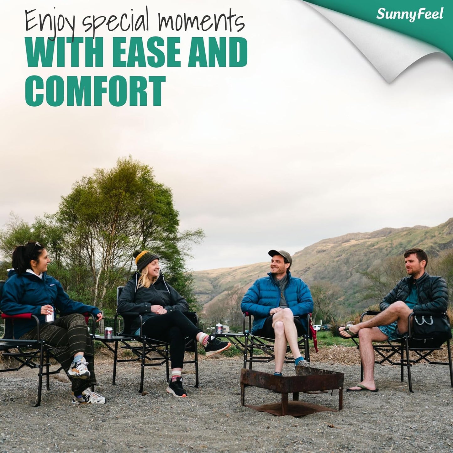 SUNNYFEEL Camping Directors Chair 2 Pack, Heavy Duty,Oversized Portable Folding Chair with Side Table, Pocket for Beach, Fishing,Trip,Picnic,Lawn,Concert Outdoor Foldable Camp Chairs