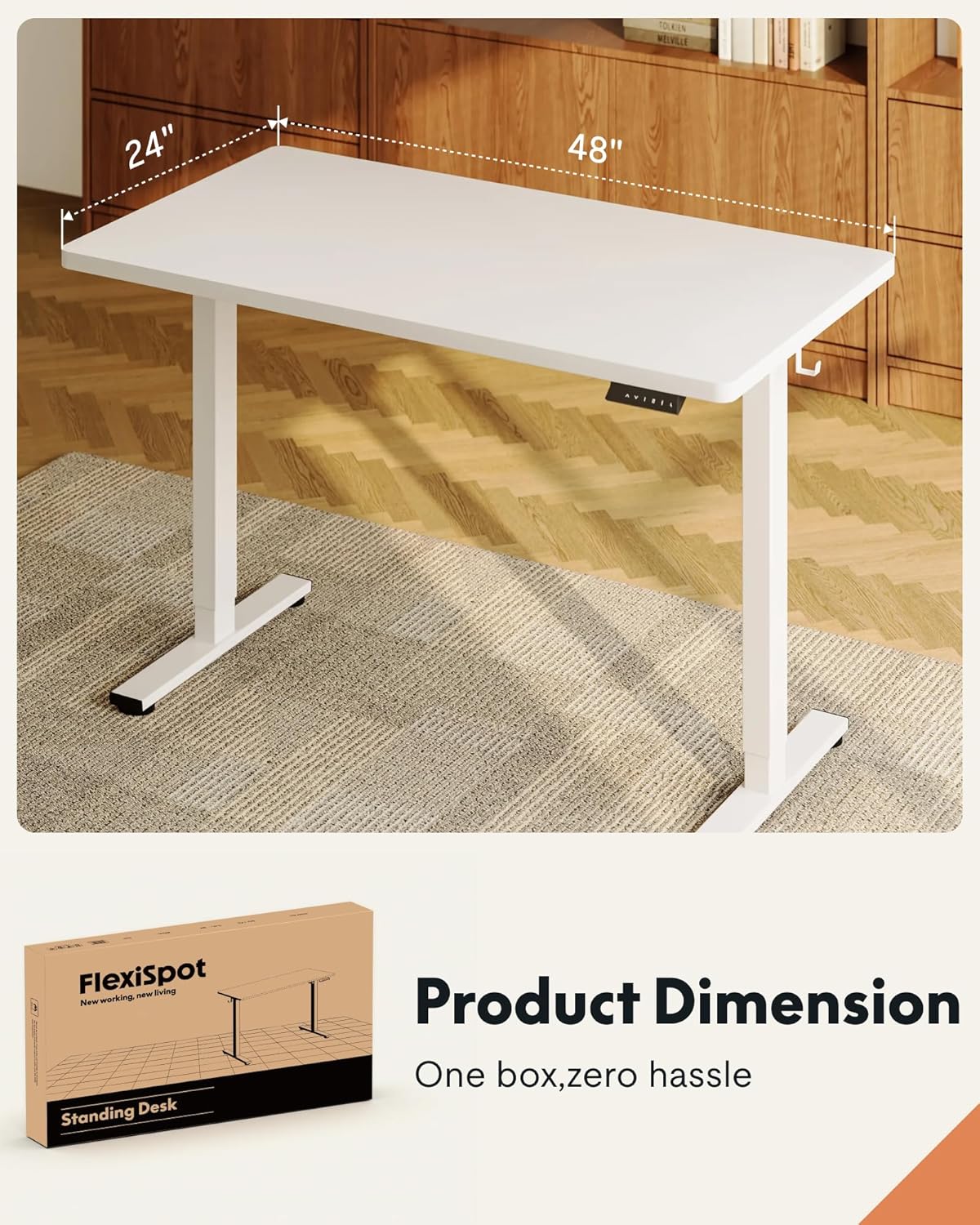 FLEXISPOT EN1 One-Piece Standing Desk, Electric Adjustable with 4 Memory Presets, 176 LBS Capacity, Stable & Quiet, Seamless Desktop for Home Office & Dual Monitors, 48"x24" White(White Frame)