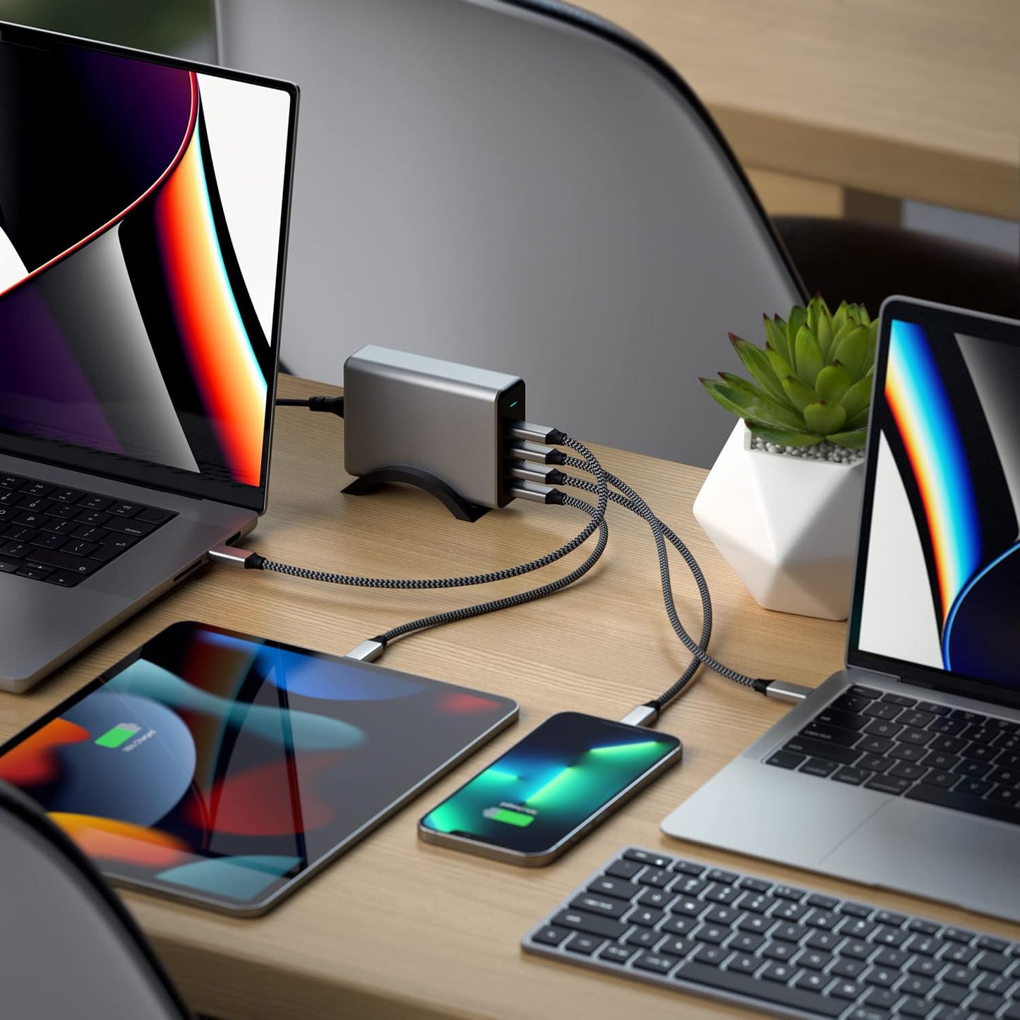 Satechi 165W 4-Port USB-C GaN Charging Station, for Laptops, Tablets | For laptops, tablets, and phones, compatible with MacBook Air/Pro/Neo, iPad Air/Pro, iPhone 17, Galaxy S25, Windows