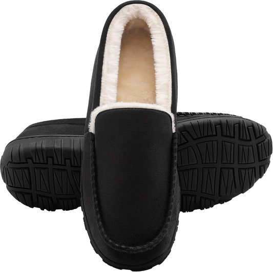 shoeslocker Men's Slippers Indoor Outdoor Warm Soft Plush Memory Foam House Slippers for Men Comfortable Bedroom Moccasin Slipper Non-Slip