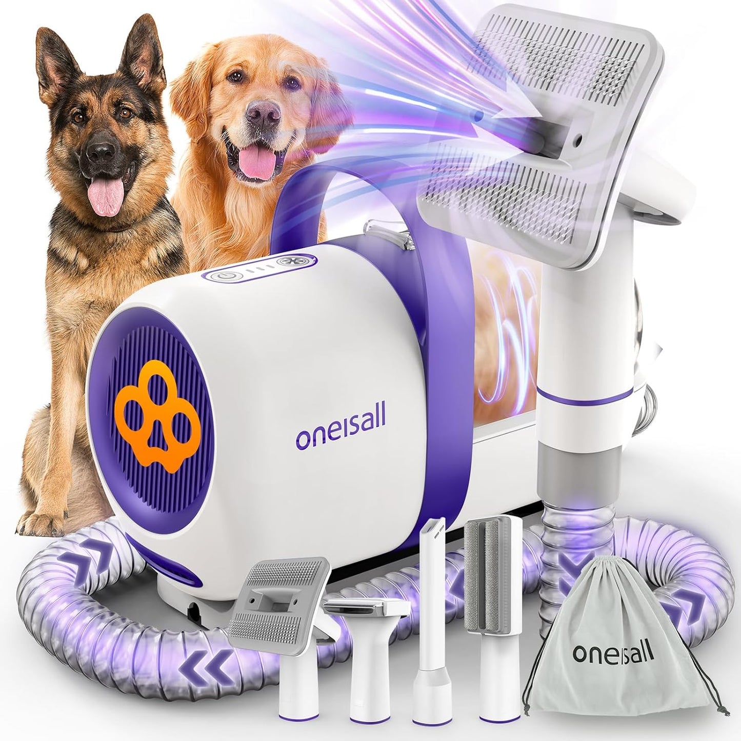 oneisall Dog Grooming Vacuum Kit: 15000Pa Shedding Brush with Grooming Tools, 3 Suction Low Noise, for Pet Thick and Undercoat, 1.5L Dust Cup, Dog Hair Vacuum, Home Cleaning, LM5
