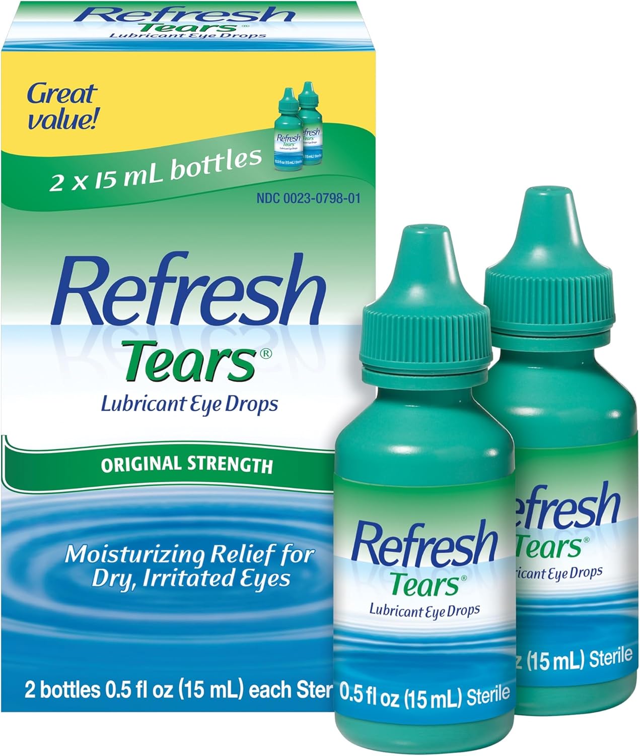 Refresh Tears Eye Drop Liquid Lubricant Bottle, 0.51 Ounce, 2 Pack