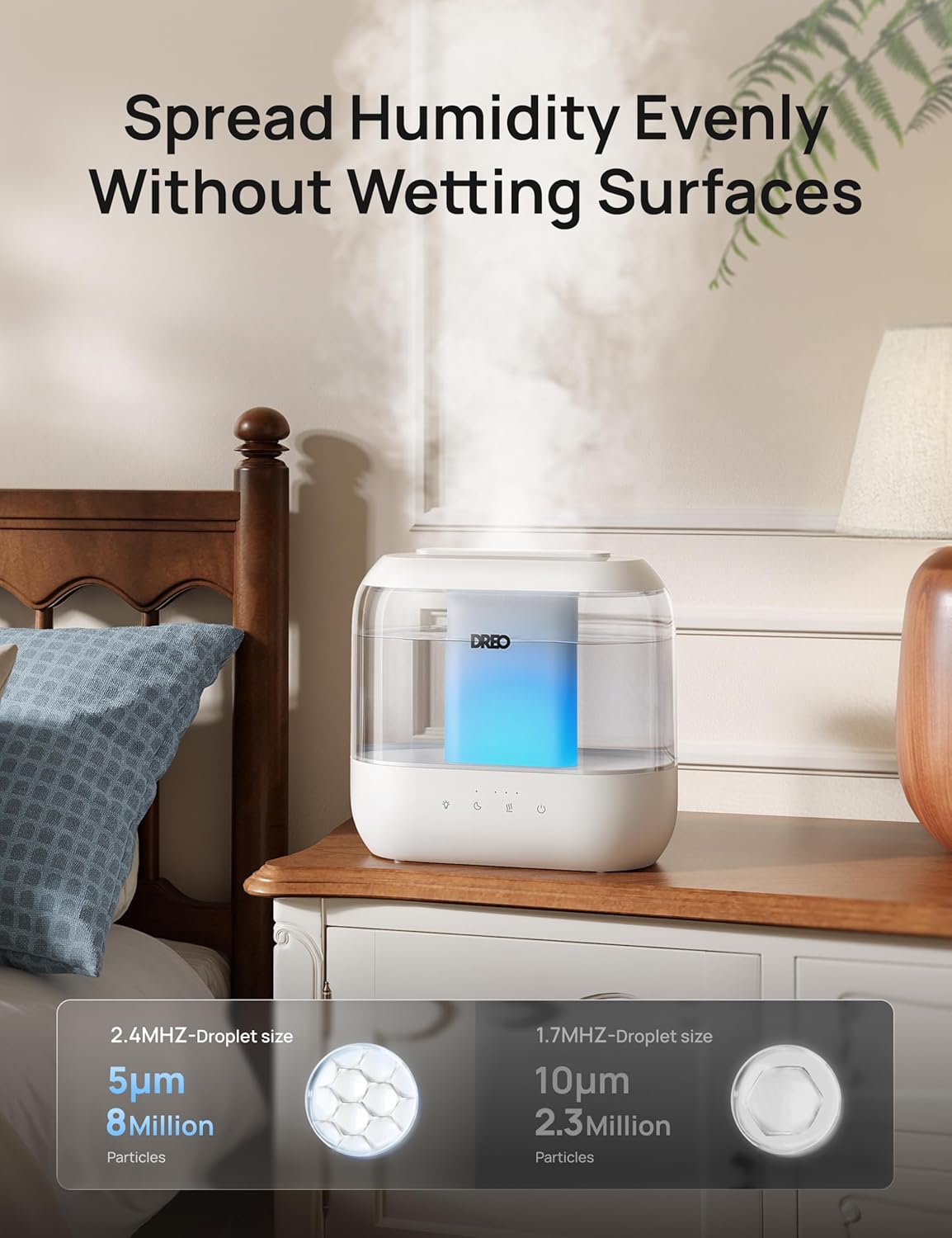 Dreo Humidifiers for Bedroom, 4L Top Fill for Large Room, 36H Runtime, 28 dB Quiet Supersized Cool Mist Air Humidifier for Baby Nursery, Plants, Indoor, Night Light, Easy to Clean & Fill, White
