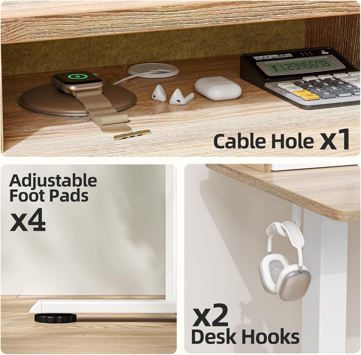 TIQLAB Standing Desk with Two Drawers, Stand Up Standing Desk Adjustable Height, Electric Sit Stand Table with Storage Shelf and Splice Board, 48 * 24 inch, Maple