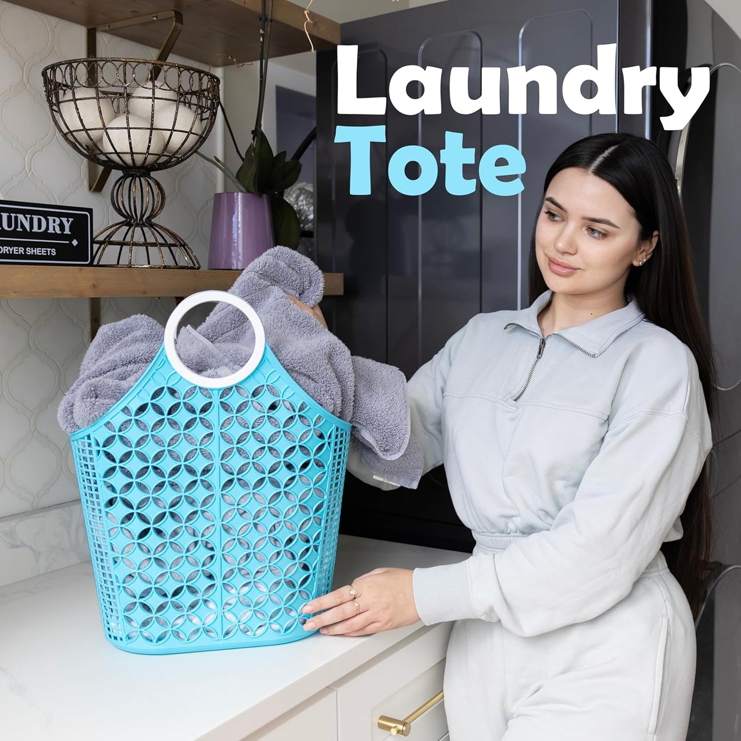 Fox Run Blue Cleaning Caddy, Laundry and Produce Basket with Built-In Handles, 6" x 14" x 18"