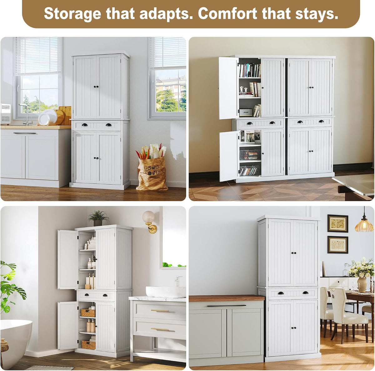 ARTPOWER 72" Tall Kitchen Pantry Storage Cabinet with Drawer and Adjustable Shelves, Pantry Cabinet for Kitchen, Bathroom or Hallway, White
