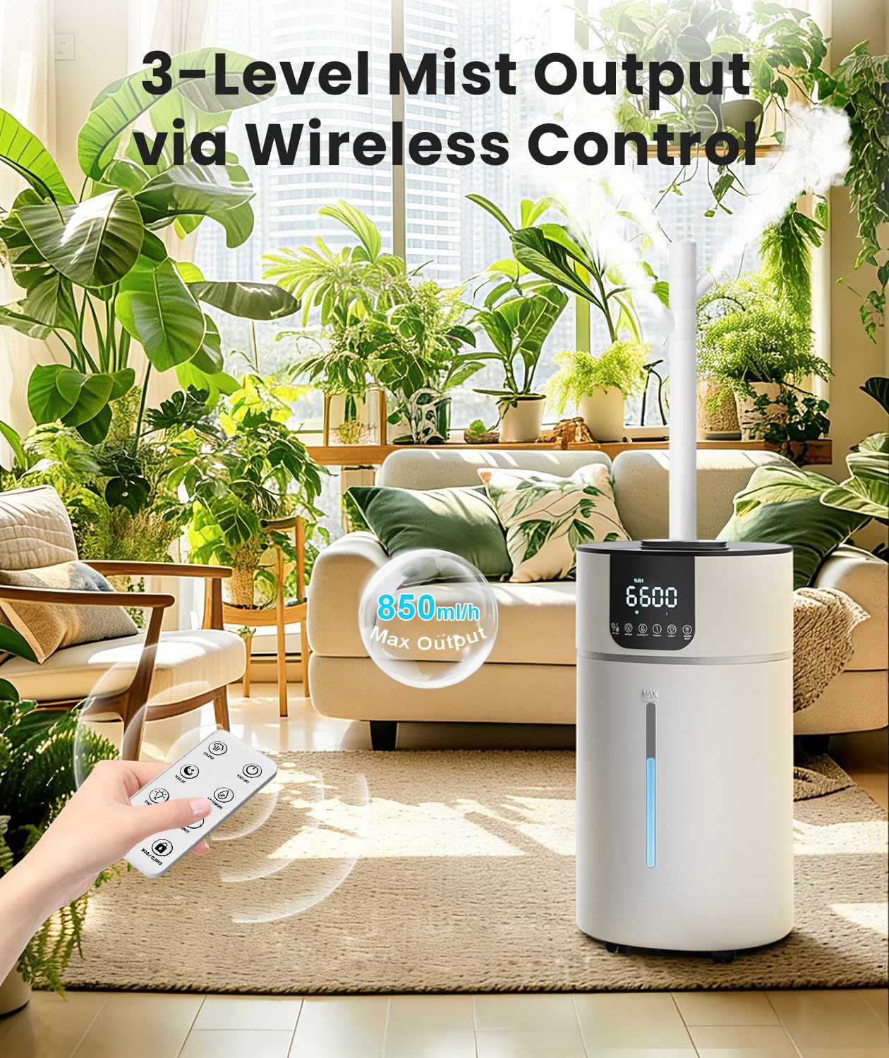 AreShark 4.2 Gal/16L Humidifier Large Room, Cool Warm Mist 2000ft² Whole House Air Humidifiers for Bedroom, Plants, Adults, 60H Runtime, Humidity Setting, Easy to Clean, Top Fill, Extension Tube