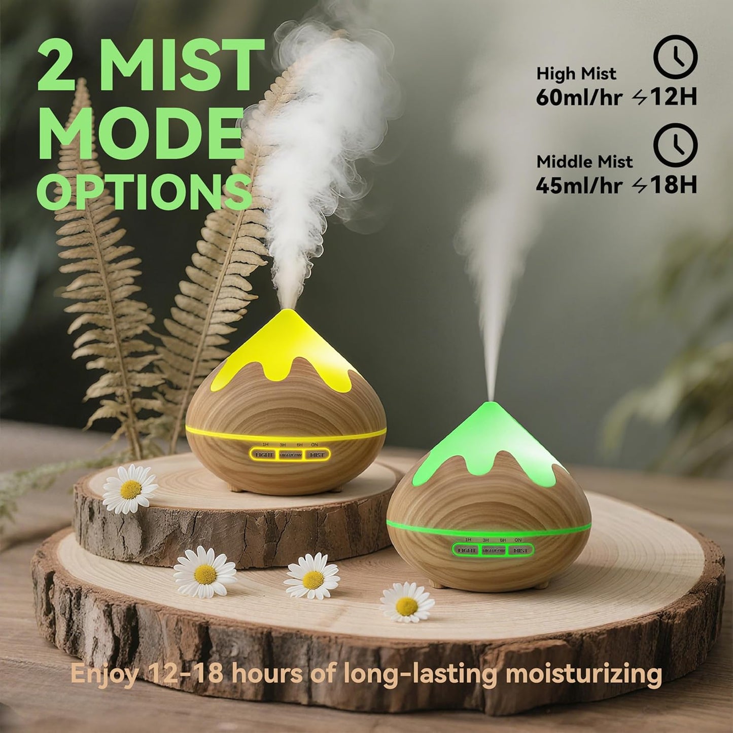 500ML Essential Oil Diffuser, Aromatherapy Diffuser with Remote Control, Multifunctional Air Diffusers for Home Office Room, Fragrance Aroma Diffuser with 7 Color LED & 2 Mist Mode, Brown