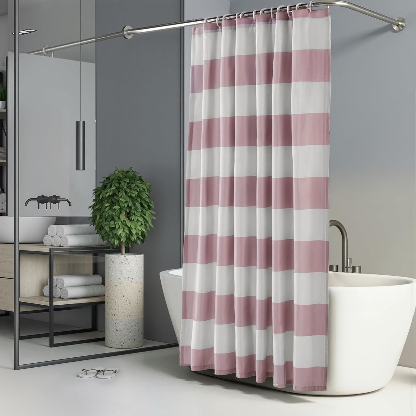 Amazon Basics Bathroom Shower Curtain, Water Resistant Fabric with Rust Proof Grommets & Hooks, Weighted Hem, Machine Washable, 72"x72", Light Brown, Beige