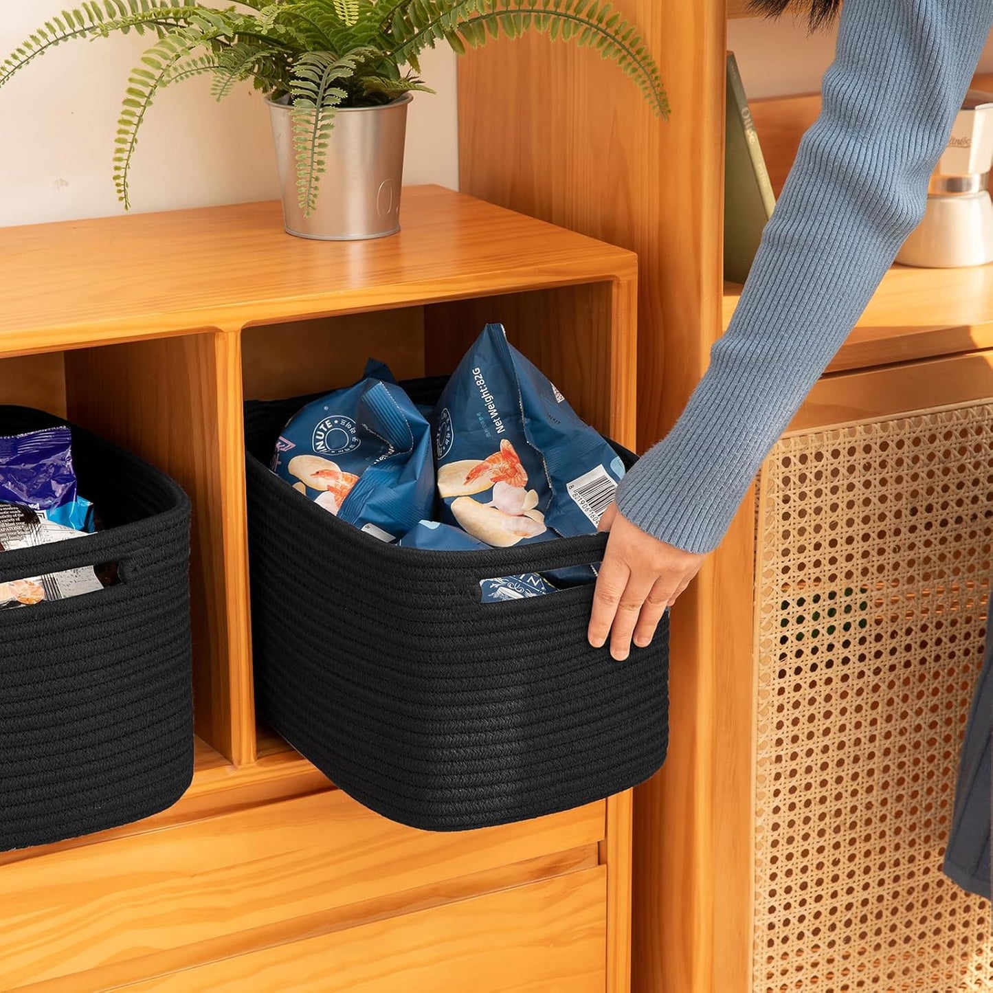 OIAHOMY 4 Pack Storage Baskets for Organizing 24L Cube Storage Bins Black