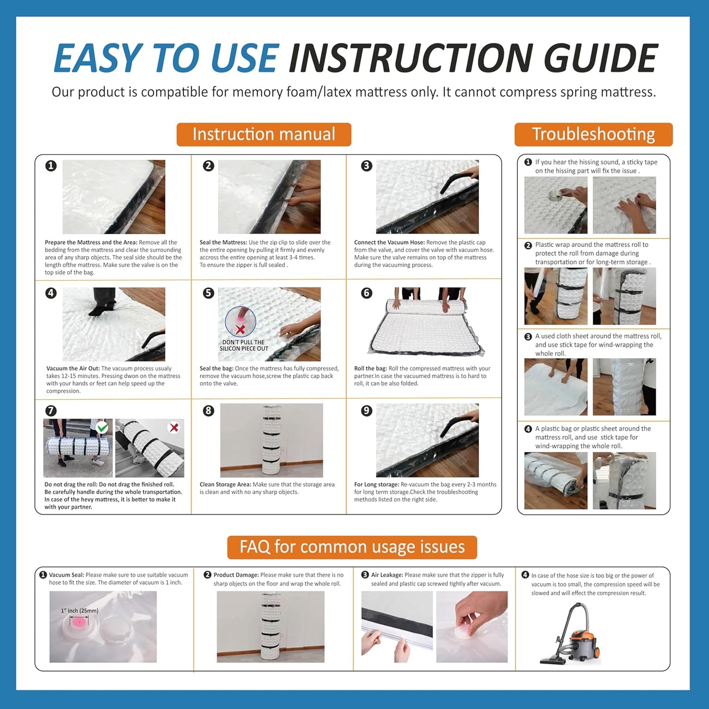 Storage Logic Foam Mattress Vacuum Bag with 4 Adjustable Packing Straps for Moving, Storage, Shipping, Vacuum Seal Mattress Bag with Packaging Straps (Queen/Full/Full-XL)