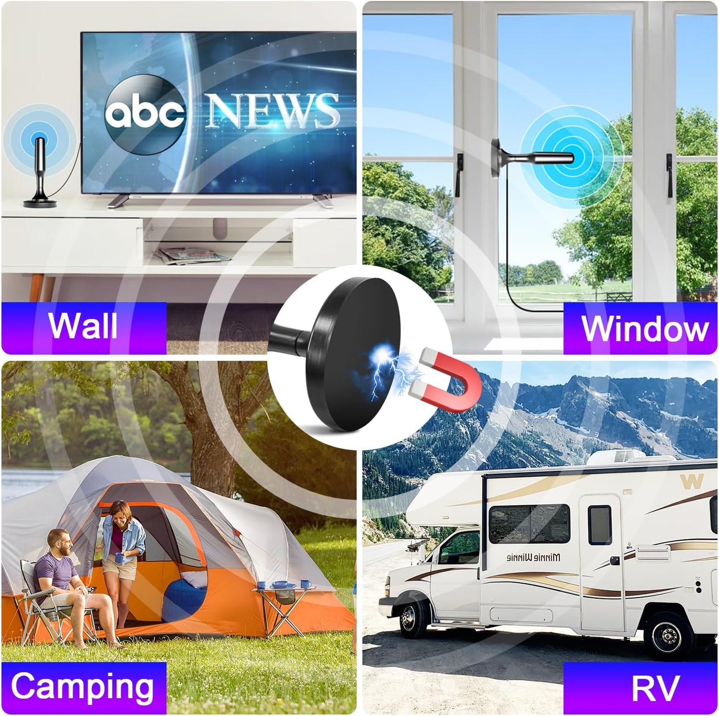 HIDB TV Antenna for Smart TV Indoor, Digital Indoor TV Antenna for Local Channels with Strong Magnetic Base, Easy Installation, Long Range Reception, 4K HD 1080P, 10ft Cables