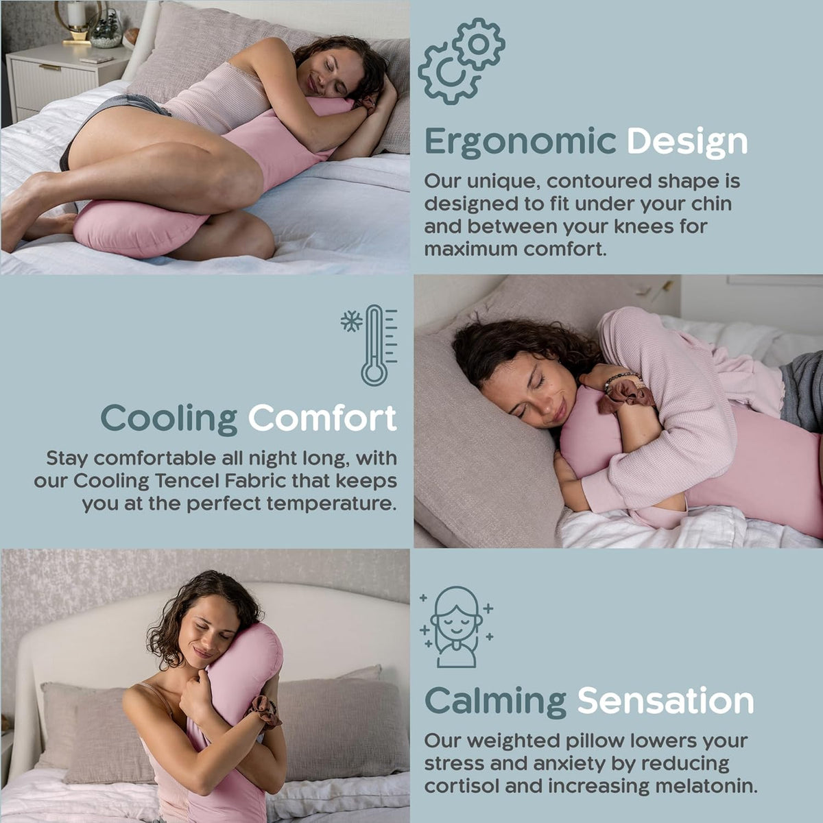 SleepCloud Weighted Body Pillow 6.5lbs - Weighted Pillow for Deeper Sleep (41” x 10”) - Cooling Body Pillows for Adults, Full Body Pillow for Adults, Side Sleeper Body Pillows with Cover (Blossom)