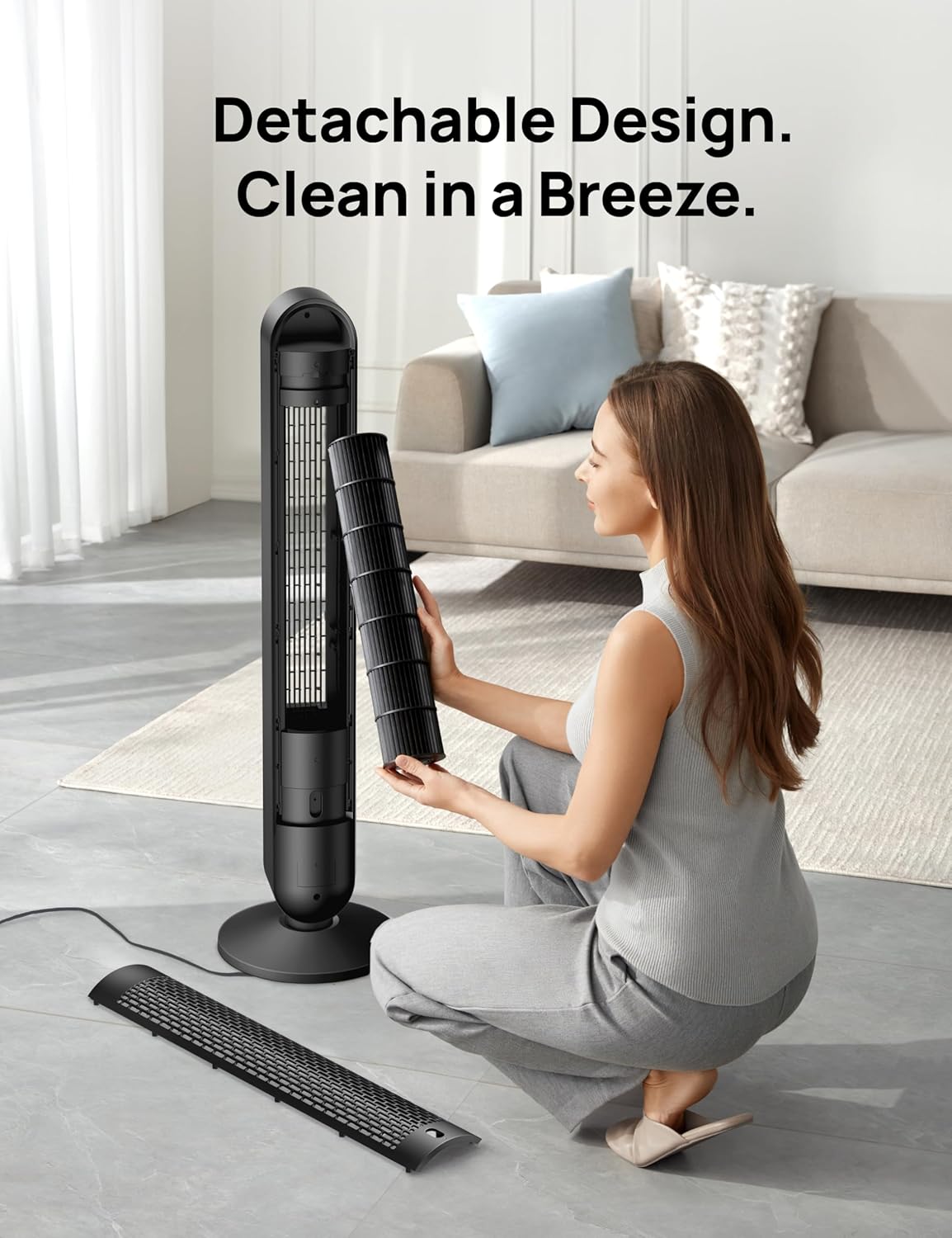 DREO Smart Tower Fan for Bedroom, Floor Standing Bladeless Oscillating Fan with Remote, 9 Speeds, 4 Modes, 12H Timer, for Indoor Bedroom Home Office, WiFi Voice Control
