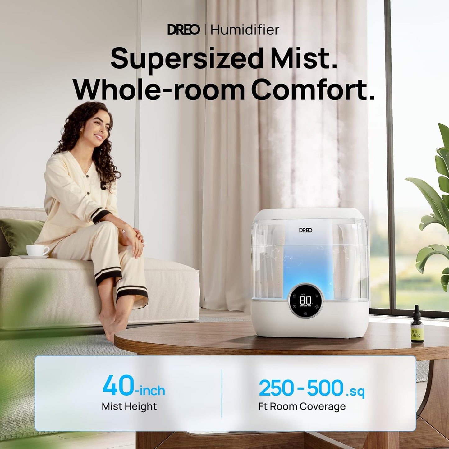 DREO Humidifiers for Bedroom, 6L Easy to Fill & Clean, 60H Runtime for Large room, 28 dB Quiet Cool Mist Air Humidifier for Plant, Baby Nursery, Home, Indoor, Night Light, Precise Humidity Control