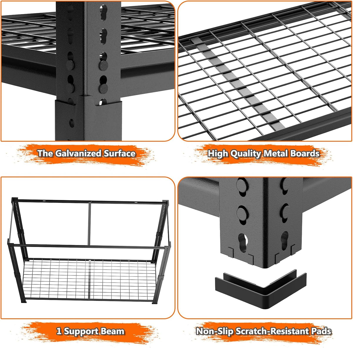 Storage Shelves Heavy Duty 2 PCS, 48"W x 18"D x 60"H Garage Wire Shelving Unit Loads 2640LBS, 4-tier Adjustable Metal Industrial Utility Shelf Rack for Kitchen, Laundry, Pantry, Warehouse, Basement