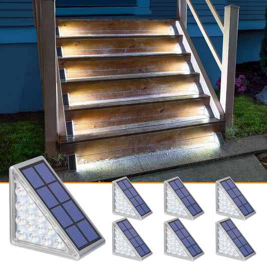 NIORSUN Solar Step Lights,6 Pack Cool White Solar Stair Lights Outdoor Waterproof IP67 Auto On Off,Solar Lights for Steps,Stair,Patio,Yard,Porch,Front Door,Sidewalk,Deck Decor
