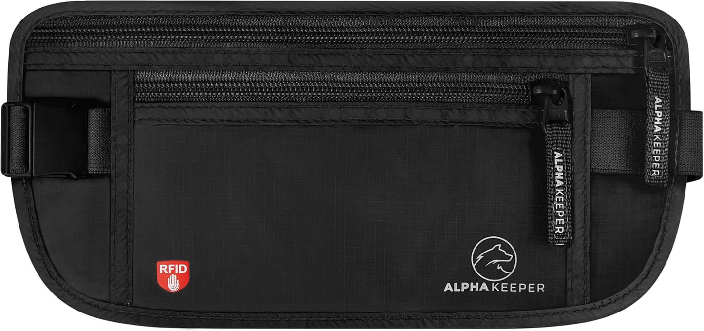 Alpha Keeper Money Belt for Travel Hidden RFID Blocking Passport Holder