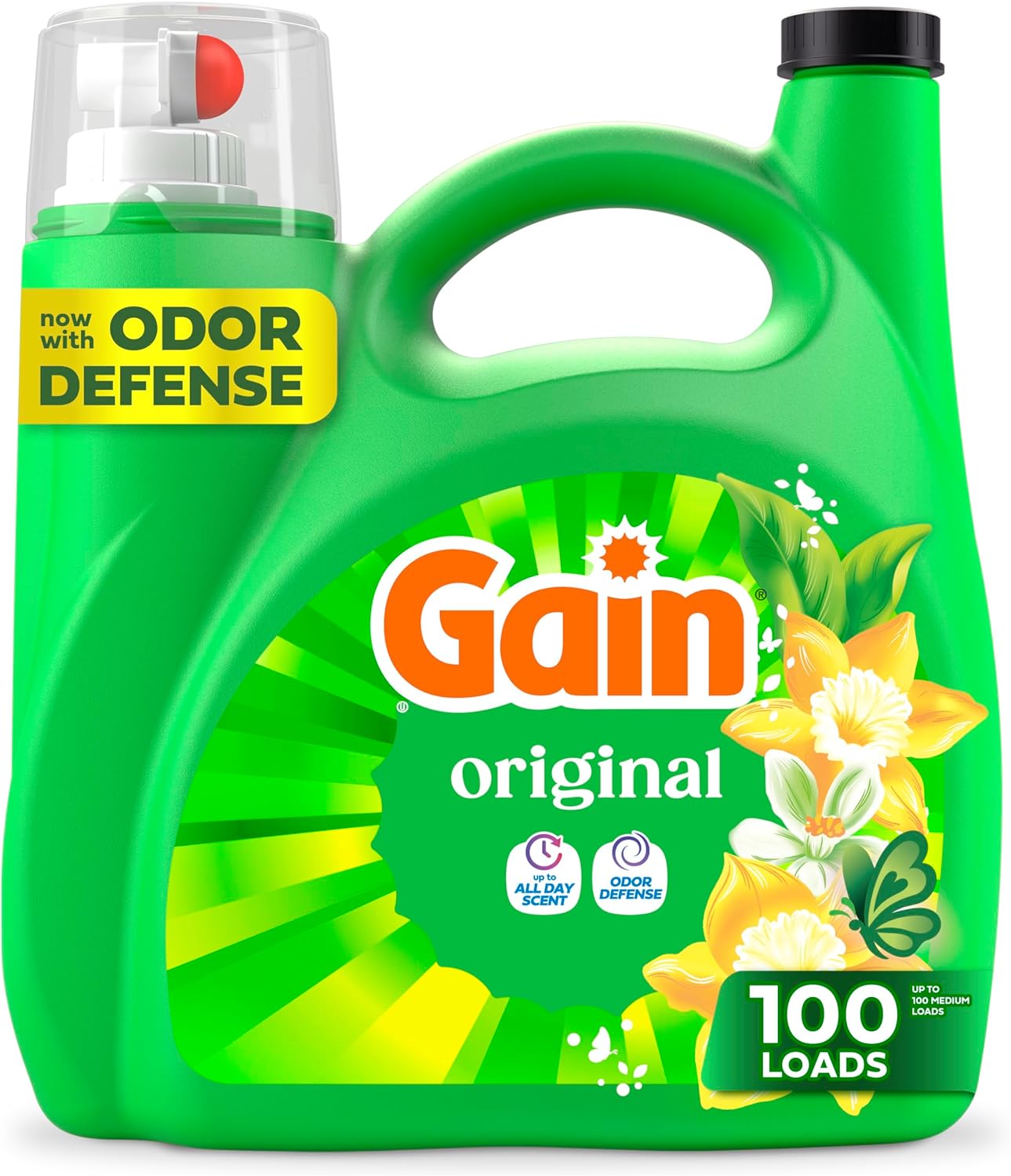 Gain Liquid Laundry Detergent, Freshness, Odor Defense, High Efficiency Washing Machine Liquid Laundry Soap, Original Scent, 132 fl oz, 100 Loads (Packaging May Vary)
