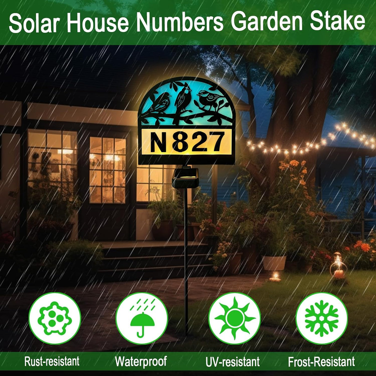 Solar Address Signs for Houses,Metal Birds House Number Yard Garden Stake