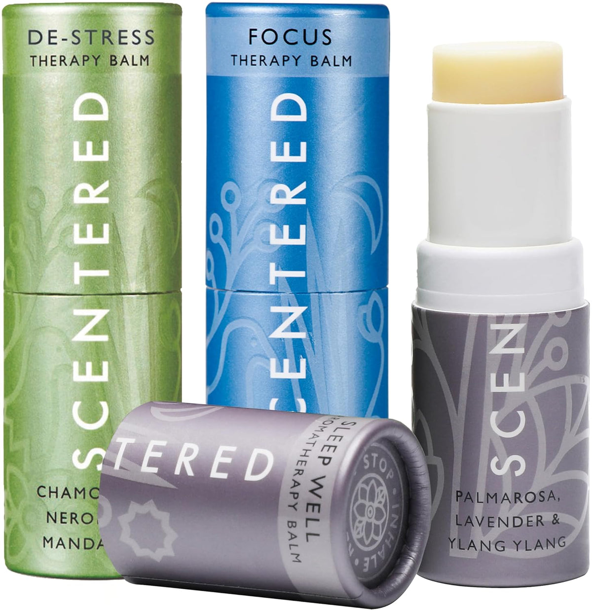 Scentered Aromatherapy Balm Gift Set - Calm & Confident (Pack of 3) - Sleep Well, De-Stress, Focus - Rosemary, Cedarwood, Lavender Essential Oils - Aromatherapy Gifts for Women