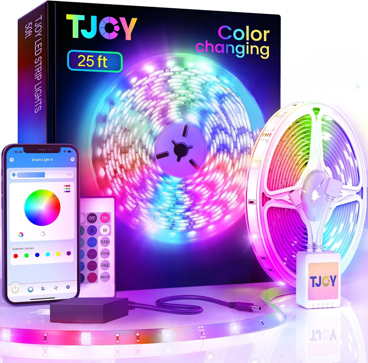 TJOY LED Lights for Bedroom 100ft, RGB Color Changing Led Strip Lighting with Remote and Smart APP Control, Music Sync Rope Lights via Bluetooth for Kitchen, TV, Room Decor