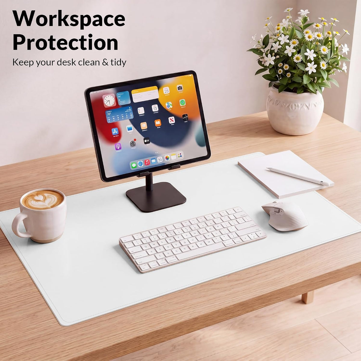 AFIING Cork Desk Mat, White, 31.5" x 17",Desk pad Protector