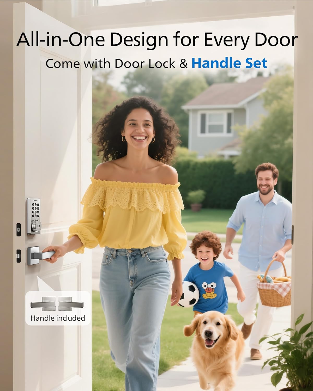 Philips WiFi Keypad Door Lock with Handle, Built-in WiFi, APP Remote Control, Voice & Fingerprint Unlock, Smart Locks for Front Door with Auto Lock, Keyless Entry Deadbolt, Satin Nickel