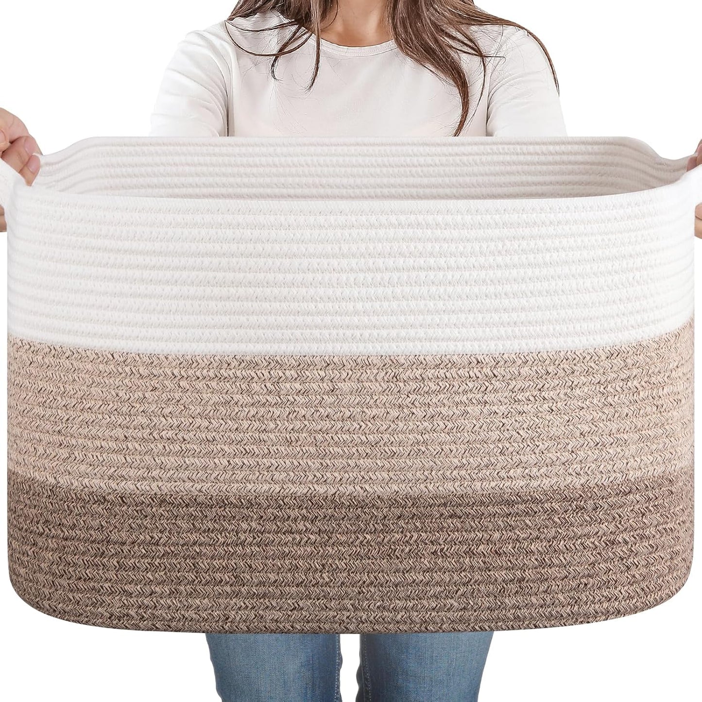 65L Large Woven Blanket Basket for Living Room, 19.7"x15.7"x11.8" | Nursery Laundry Hamper with Handle for Organizing Blankets, Pillows, Toy Storage With Handle, Large Baskets for Organizing