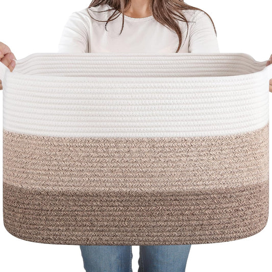 65L Large Woven Blanket Basket for Living Room, 19.7"x15.7"x11.8" | Nursery Laundry Hamper with Handle for Organizing Blankets, Pillows, Toy Storage With Handle, Large Baskets for Organizing