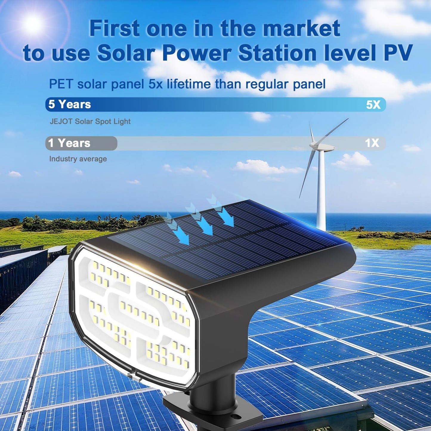 JEJOT Solar Lights Outdoor Waterproof IP65,Auto On/Off, 2700K 2 Lighting Modes, Super Bright LED, Solar Powered Yard Garden Solar Spot Lights for Outside Landscape,4 Pack