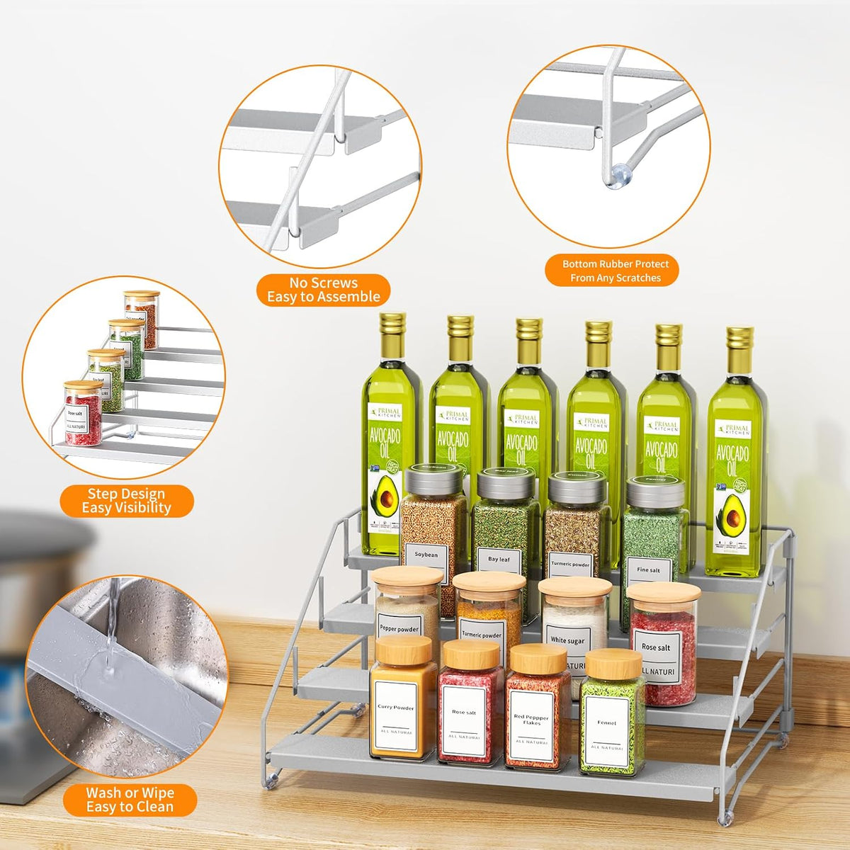Spice Rack Organizer for Cabinet, Depth Adjustable 4 Tier Spice Rack,1 Pack