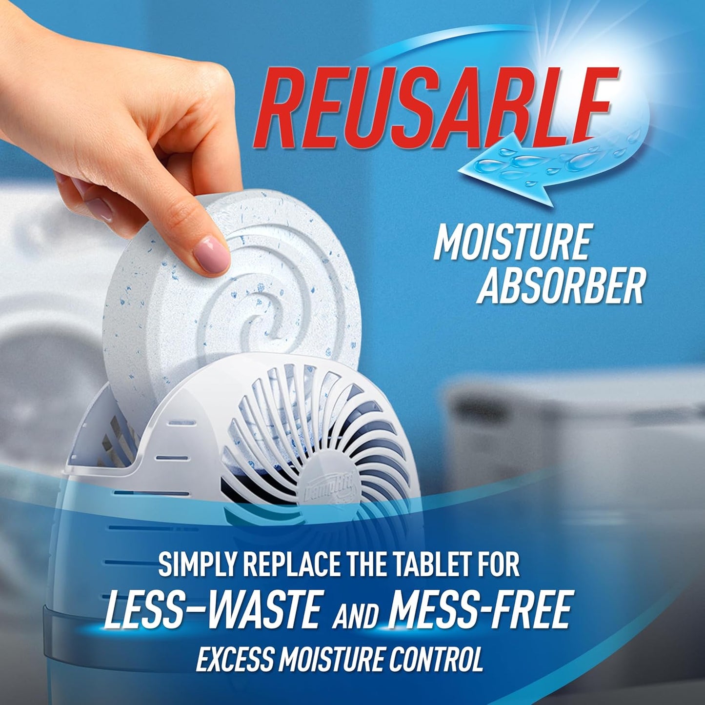 DampRid Reusable Moisture Absorber with 4 Drop-In Tablets, Fragrance Free, 15.8 oz., Attract and Trap Excess Moisture & Eliminate Musty Odors for Cleaner, Fresher Air