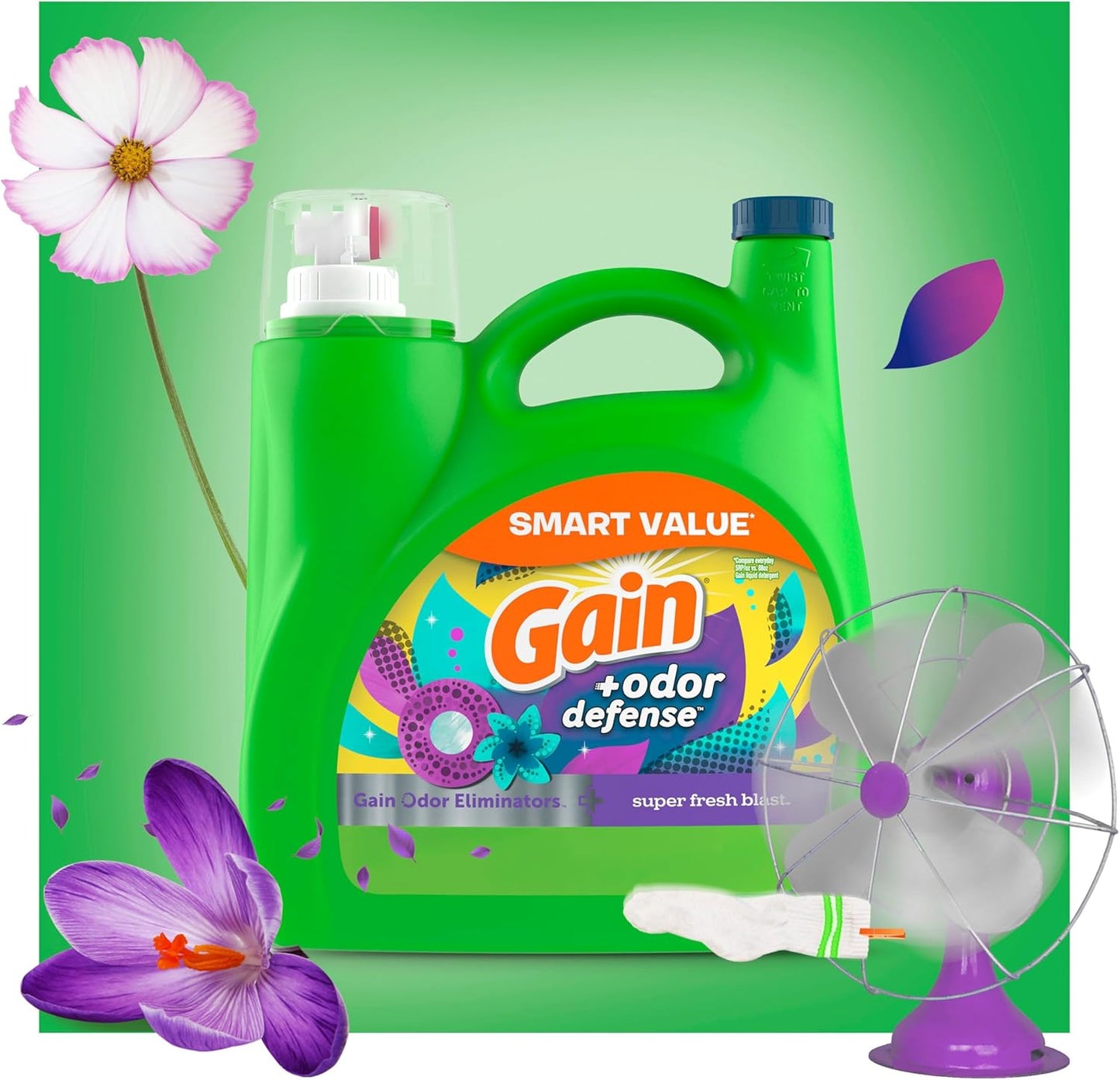 Gain + Odor Defense Liquid Laundry Detergent, Super Fresh Blast Scent, 107 Loads, HE Compatible Washing Soap (Packaging May Vary)