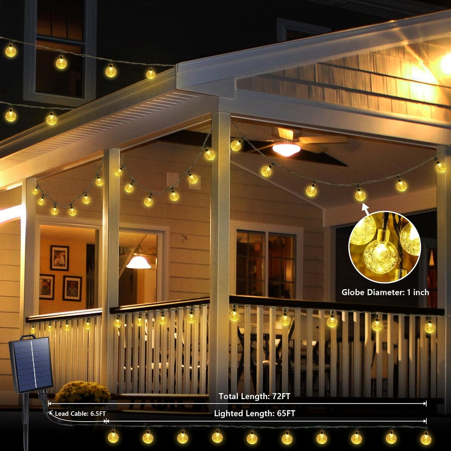 Joomer Solar String Lights Outdoor, 65FT 100LED Globe String Lights 8 Lighting Modes, Waterproof Solar Powered Patio Light for Garden Yard Porch Wedding Party Outdoor Decor (Warm White)