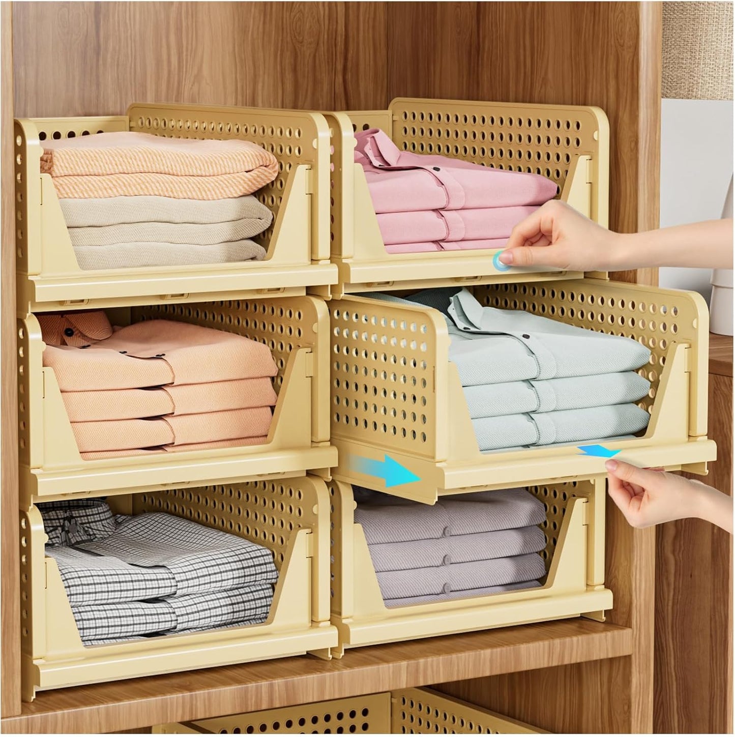 SNSLXH 5 Pack Stackable Closet Organizer Box, Multifunctional & Foldable Closet Storage Basket for Bathroom Kitchen Laundry Room Wardrobe Storage, Space-Saving Clothes Storage Drawer Organizer, Pink