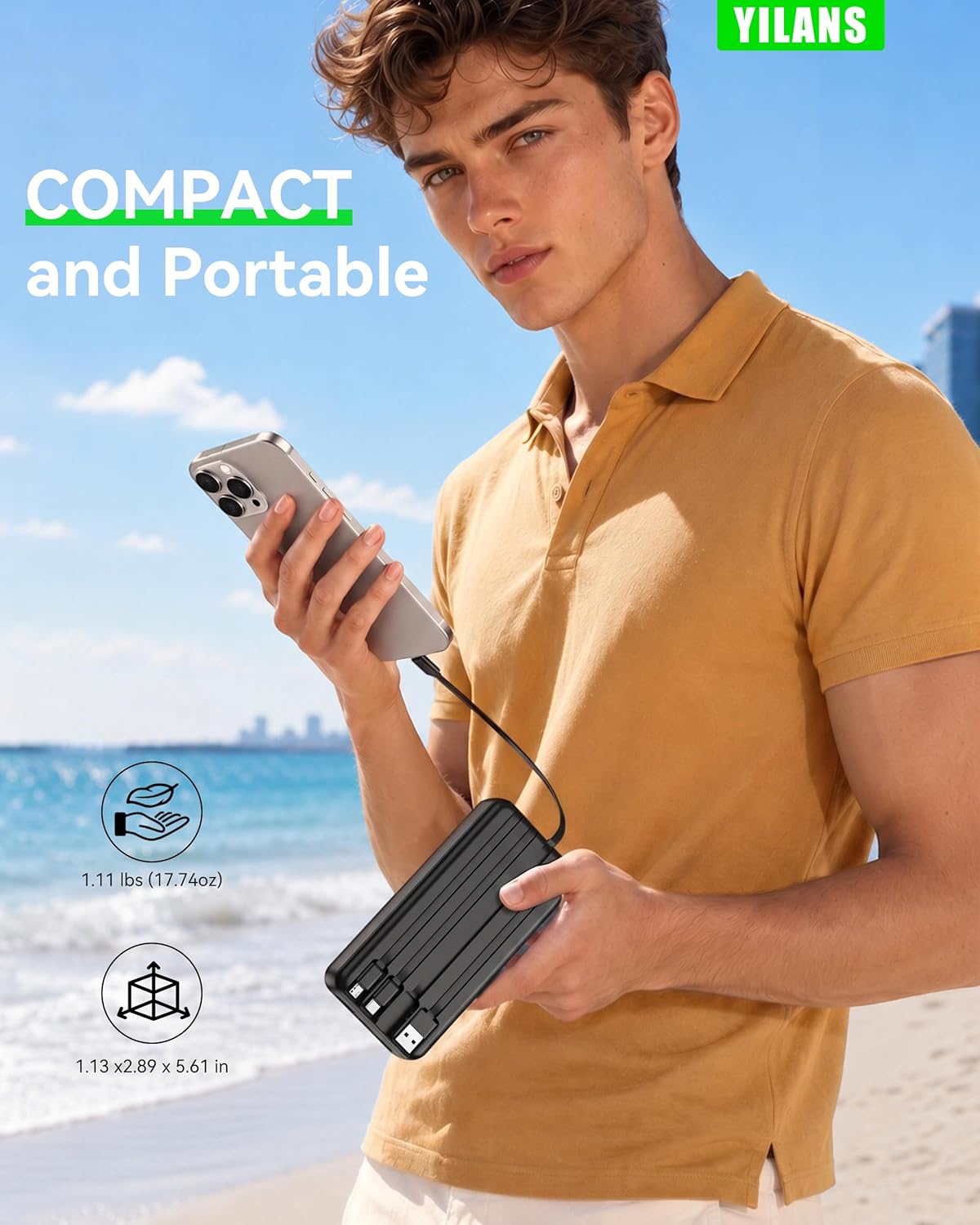 Portable Charger,50000mAh Power Bank Built-in Cable, 22.5W PD USB C In & Out Fast Charging, External Battery Pack with 6 Output & 2 Input, Travel Camping Essential for iPhone 17/16/15/14/13/12(Onyx)