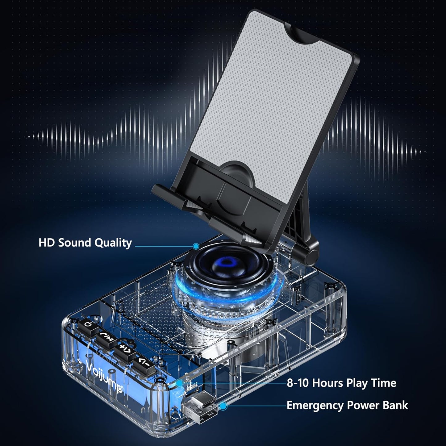 Cell Phone Stand with Wireless Bluetooth Speaker and Charging, Anti-Slip Base HD Surround Sound, Perfect for Home/Outdoor, Phone Holder Compatible with iPhone/ipad/Samsung Galaxy, Gifts for Men Women