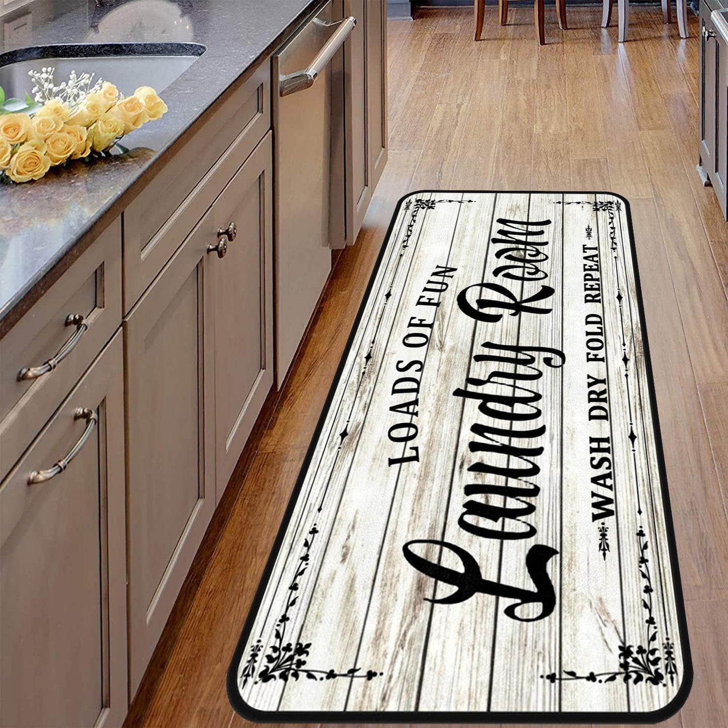 White-1 Farmhouse Laundry Room Rug Runner, Non-Slip Floor Mat, Waterproof Runner for Kitchen, Bathroom, and Mudroom Decor 20''x48''