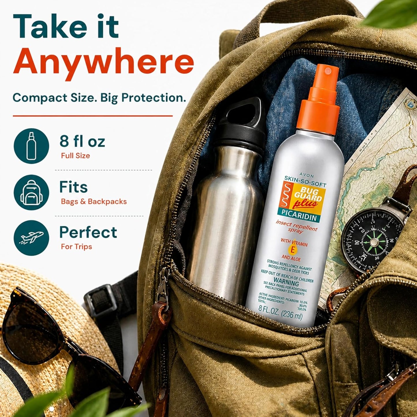 AVON Skin So Soft Bug Guard Plus Picaridin Insect Repellent Spray — Long-Lasting, DEET-Free Family Size Pump Spray with Vitamin E & Aloe — Non-Greasy, Travel-Ready Bug Repellent for Families, 8 fl oz