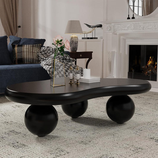 Black Cloud Coffee Table (D Black 47.2in) | Modern Unique Coffee Table for Living Room, Irregular Asymmetrical Center Table for Farmhouse