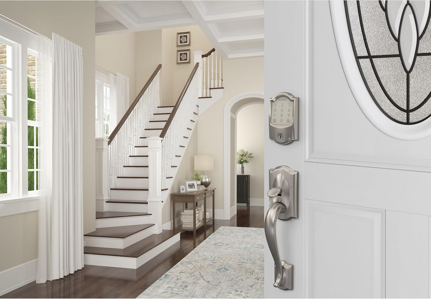 Schlage Encode Smart Wi-Fi Deadbolt Lock with Touchscreen Keypad, Keyless Front Door Entry, App Control, Alexa, Google Home and Airbnb Compatible, Satin Nickel, BE489WB CAM 619
