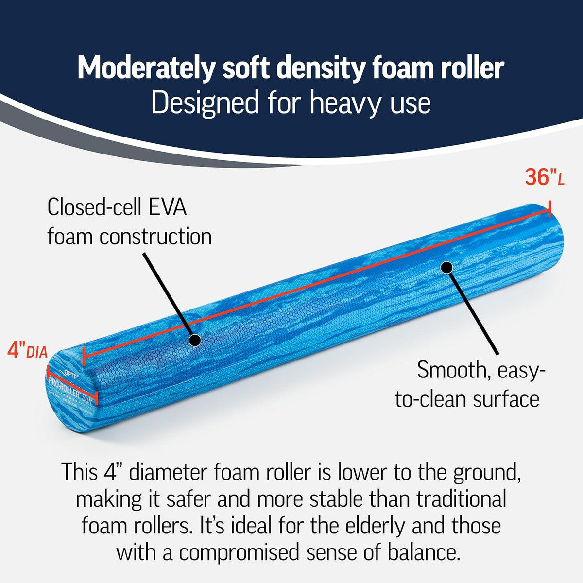 OPTP PRO-Roller Soft Density Foam Roller – Round, Blue, 36" x 4"