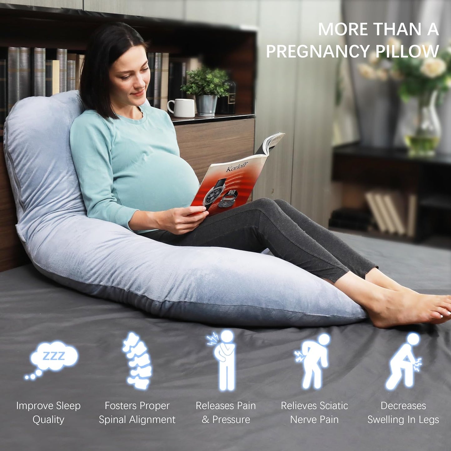 MOON PARK Pregnancy Pillows for Sleeping - 57 Inch U Shaped Full Body Maternity Pillow with Removable Cover - Support for Back, Legs, Belly, Hips - Pregnancy Pillow for Women - Grey